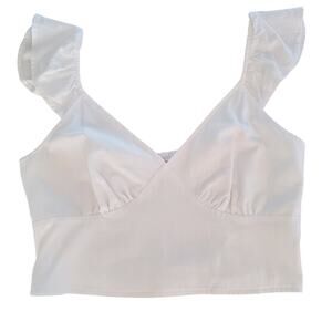 A New Day Smocked Flutter Sleeve Crop Top White Size S